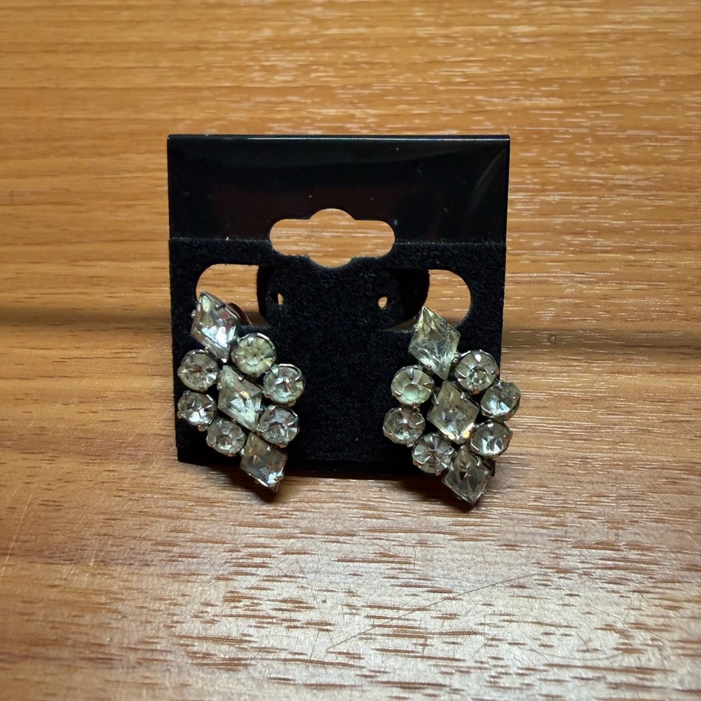 Crystal Cluster Clip-On Earrings - Clear Rhinestone